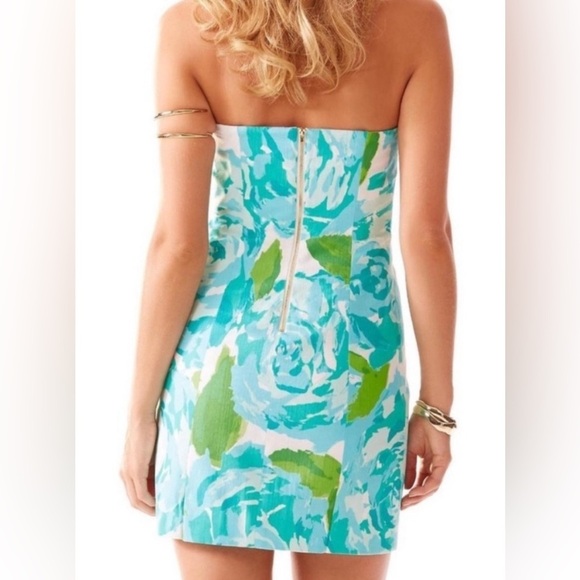 Lilly Pulitzer Tansy Strapless Dress Poolside Blue and Green White Detail Size 2 - Picture 2 of 13